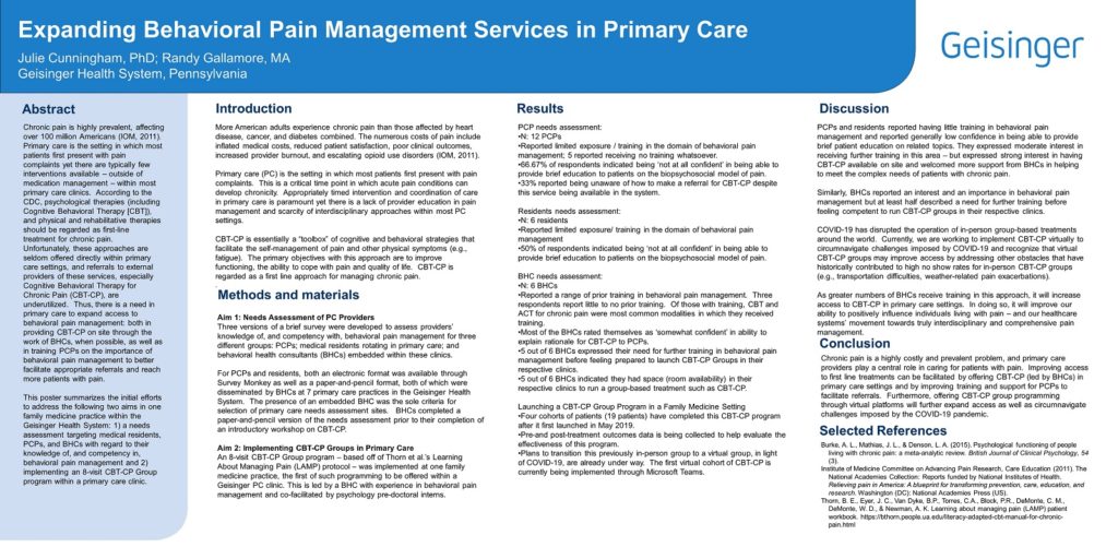 Poster 27 – Expanding Behavioral Pain Management Services in